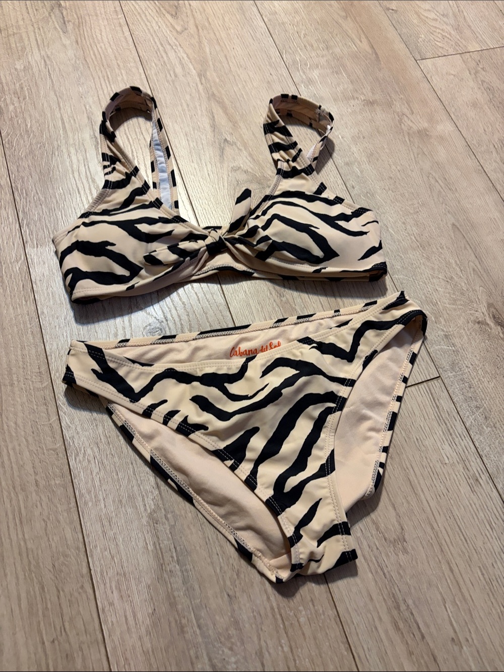 Beige and Black Zebra-Print Bikini Set by Island Soul